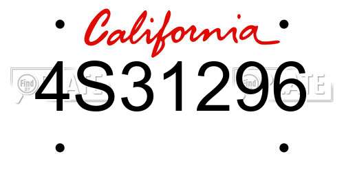 4S31296 California License Plate