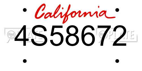 4S58672 California License Plate