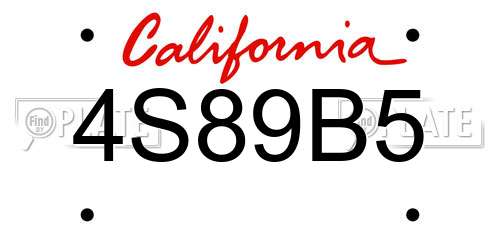 4S89B5 California License Plate