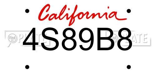 4S89B8 California License Plate