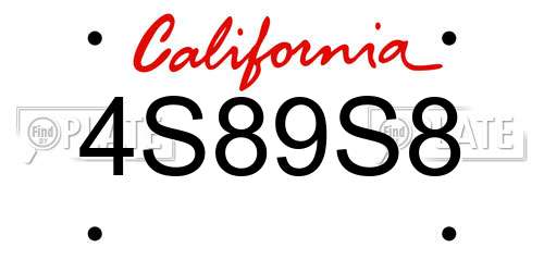 4S89S8 California License Plate