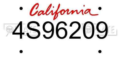4S96209 California License Plate