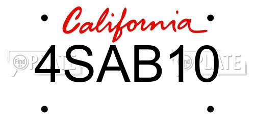 4SAB10 California License Plate