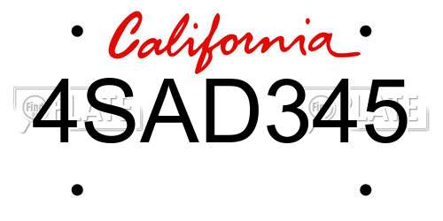 4SAD345 California License Plate