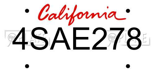 4SAE278 California License Plate
