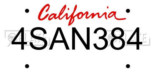 4SAN384 California License Plate