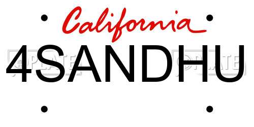 4SANDHU California License Plate
