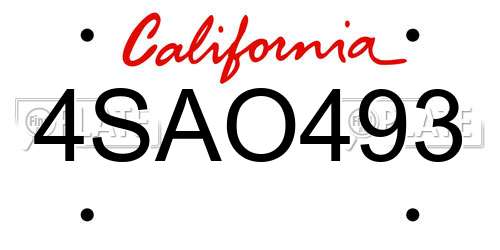 4SAO493 California License Plate