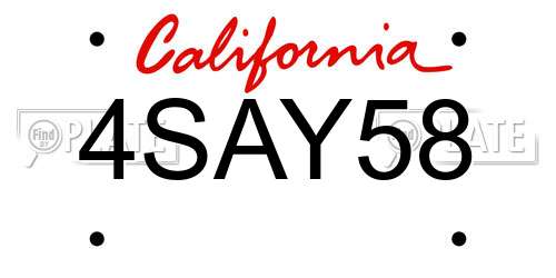 4SAY58 California License Plate