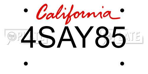 4SAY85 California License Plate