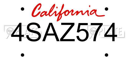 4SAZ574 California License Plate