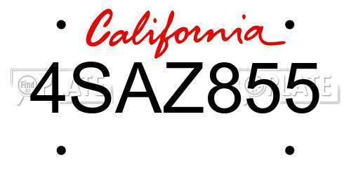 4SAZ855 California License Plate