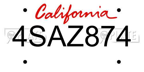 4SAZ874 California License Plate