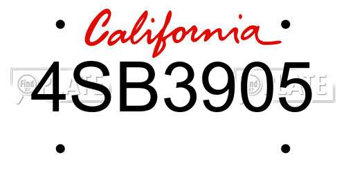 4SB3905 California License Plate