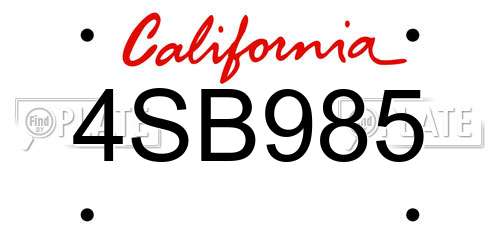 4SB985 California License Plate