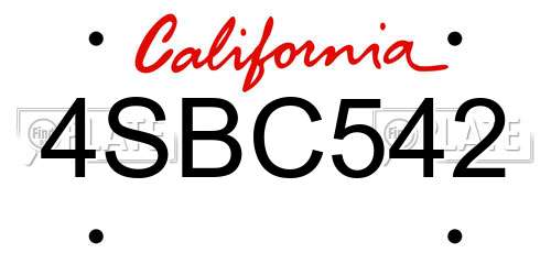 4SBC542 California License Plate