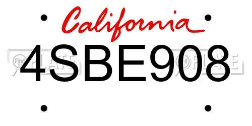4SBE908 California License Plate