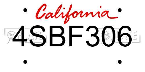 4SBF306 California License Plate