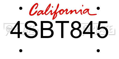 4SBT845 California License Plate