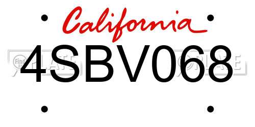 4SBV068 California License Plate