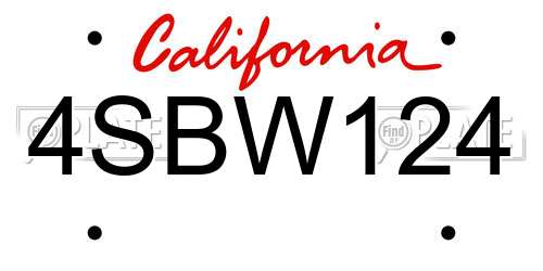 4SBW124 California License Plate