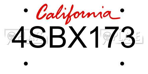 4SBX173 California License Plate
