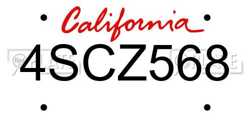 4SCZ568 California License Plate