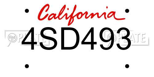 4SD493 California License Plate
