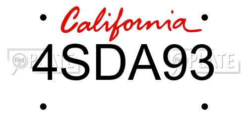4SDA93 California License Plate