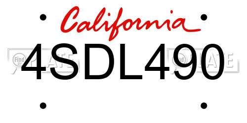 4SDL490 California License Plate