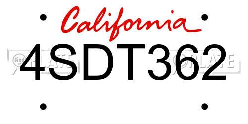 4SDT362 California License Plate