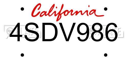 4SDV986 California License Plate