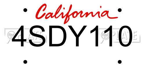 4SDY110 California License Plate