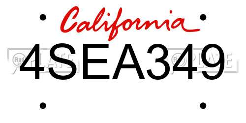 4SEA349 California License Plate