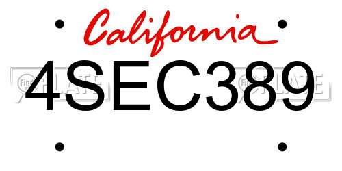 4SEC389 California License Plate