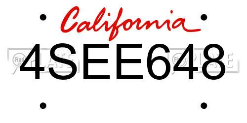4SEE648 California License Plate