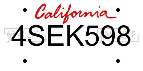 4SEK598 California License Plate