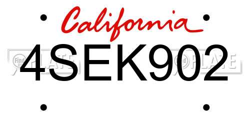 4SEK902 California License Plate