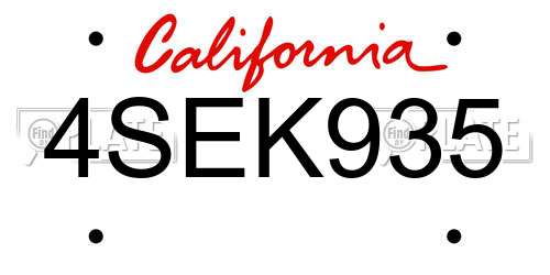 4SEK935 California License Plate