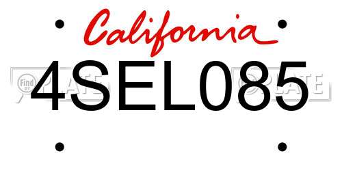 4SEL085 California License Plate