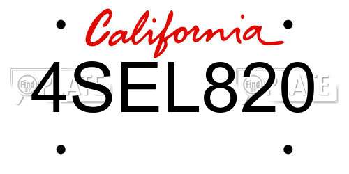4SEL820 California License Plate