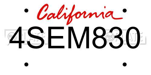 4SEM830 California License Plate