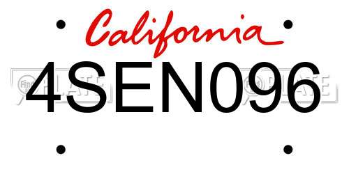 4SEN096 California License Plate