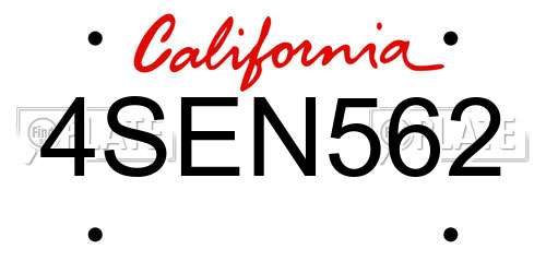 4SEN562 California License Plate