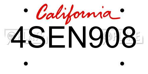 4SEN908 California License Plate