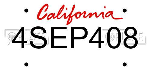 4SEP408 California License Plate