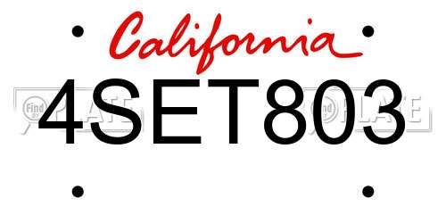 4SET803 California License Plate