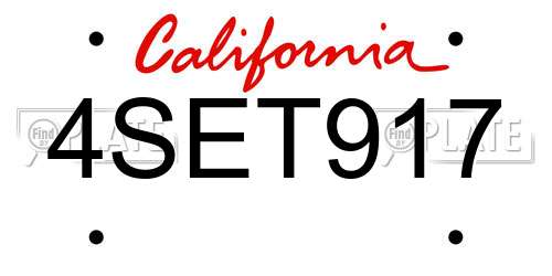 4SET917 California License Plate