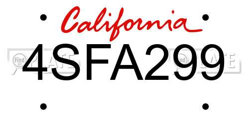 4SFA299 California License Plate