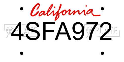 4SFA972 California License Plate
